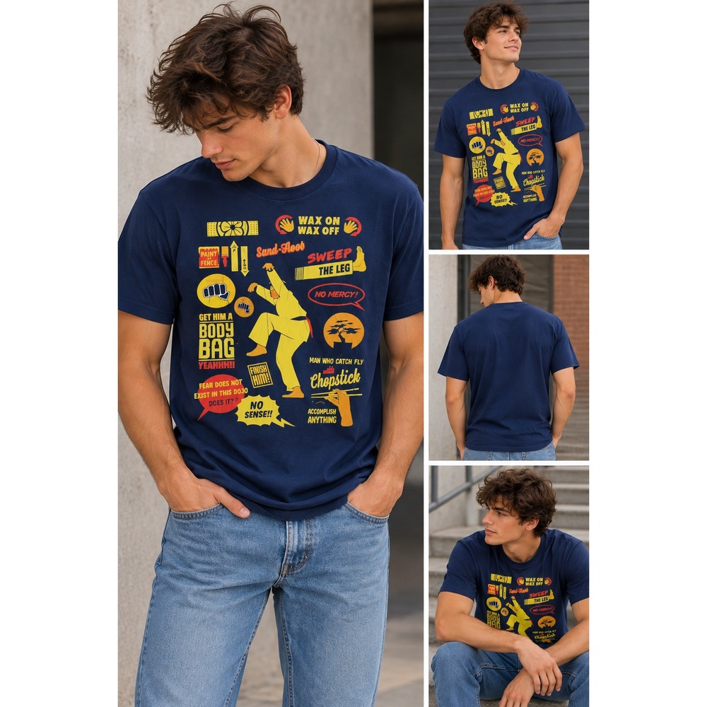 Karate Kid Movie Quotes Graphic T-Shirt Navy Blue Kobra Kai XL